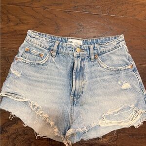 Zara Distressed Light Blue Jean Shorts